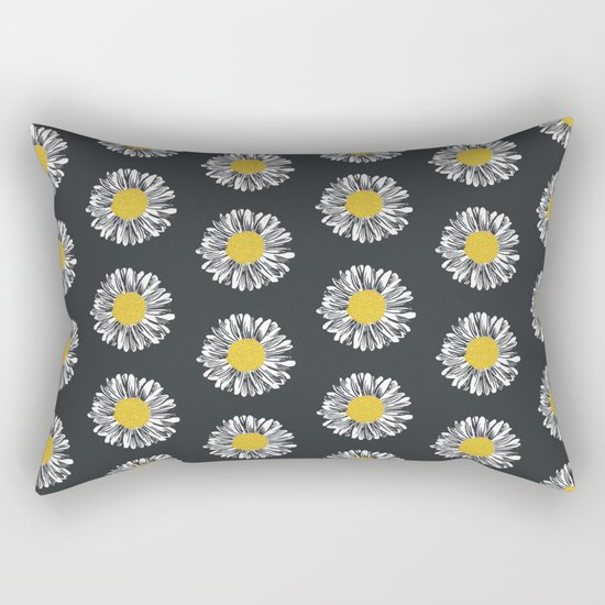 Daisy pattern basic flowers floral blossom botanical print charlotte winter dark color Rectangular Pillow