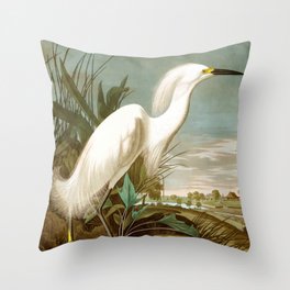 White Heron by John James Audubon Throw Pillow