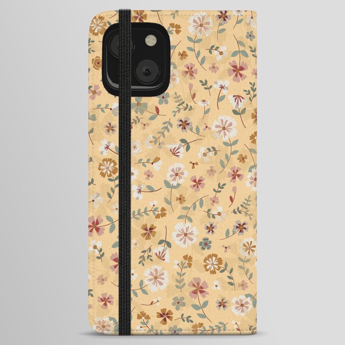 crafted heritage vintage flowers on soft ochre iPhone Wallet Case