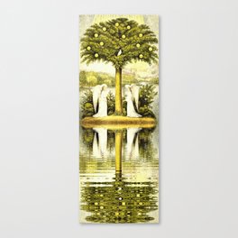 Tree of life; Garden of Eden and angels by reflection pond landscape painting Canvas Print