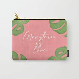 Monstera is Love Artwork with coral pink Background Carry-All Pouch