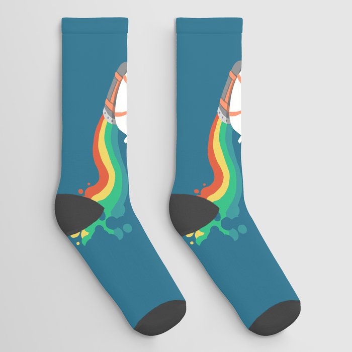 Fat Unicorn on Rainbow Jetpack Socks
