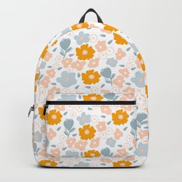 Sweet Small summery abstract flowers seamless pattern in orange, blue, pink colors on white Backpack
