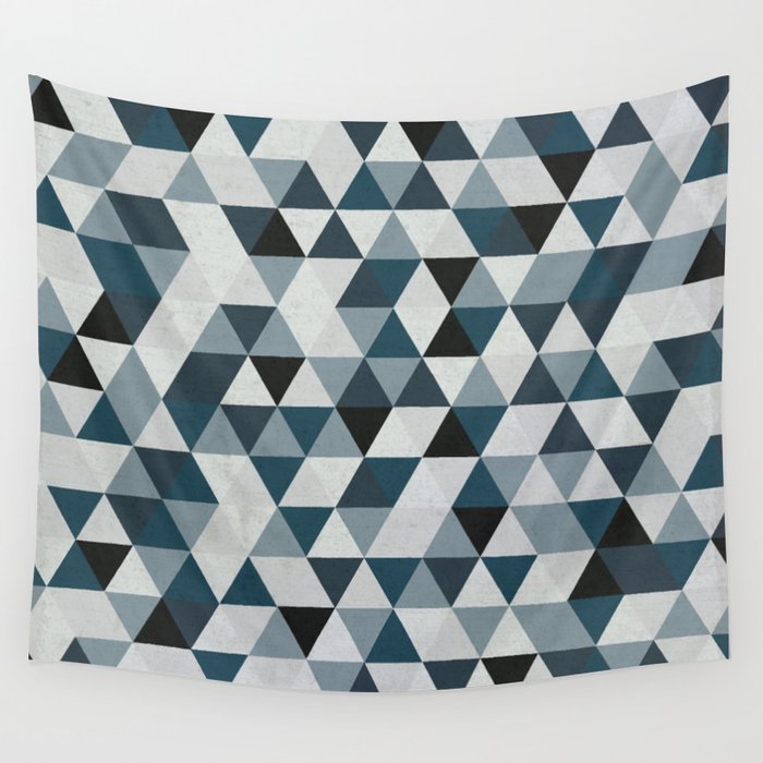 Sea Blue and Grey / Gray - Hipster Geometric Triangle Pattern 02 Wall Tapestry