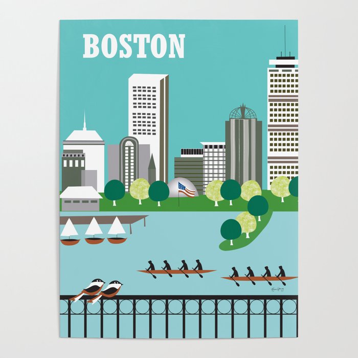 Boston, Massachusetts - Skyline Illustration by Loose Petals Poster