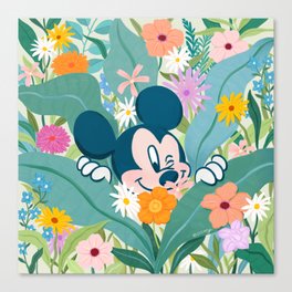 "Mickey Mouse in Flower Garden" by Sun Lee Canvas Print