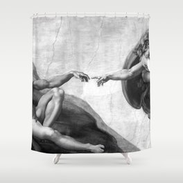 Black and White Creation of Adam Painting by Michelangelo Sistine Chapel Shower Curtain