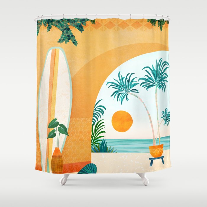 Seaside Surf Retreat Tropical Landscape / Villa Series Shower Curtain