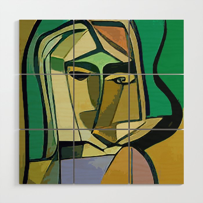 Hip cool Modern Abstract Cubist Portrait of a Girl Wood Wall Art