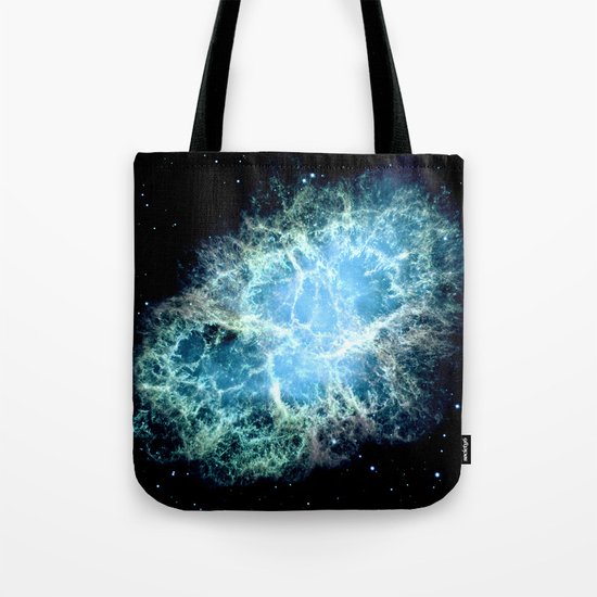 Crab Nebula : Aqua Teal Blue Galaxy Tote Bag