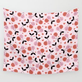 In Love Cherry Pattern in Red Wall Tapestry