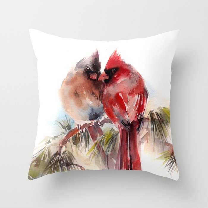 Cardinal Birds Couple Throw Pillow