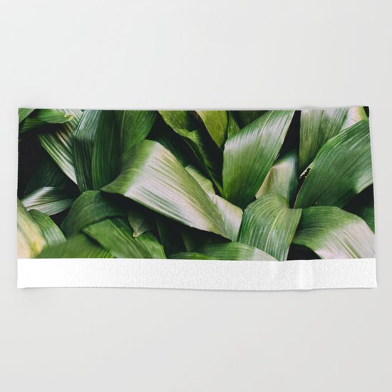 Green Leaves Closeup Pattern Beach Towel