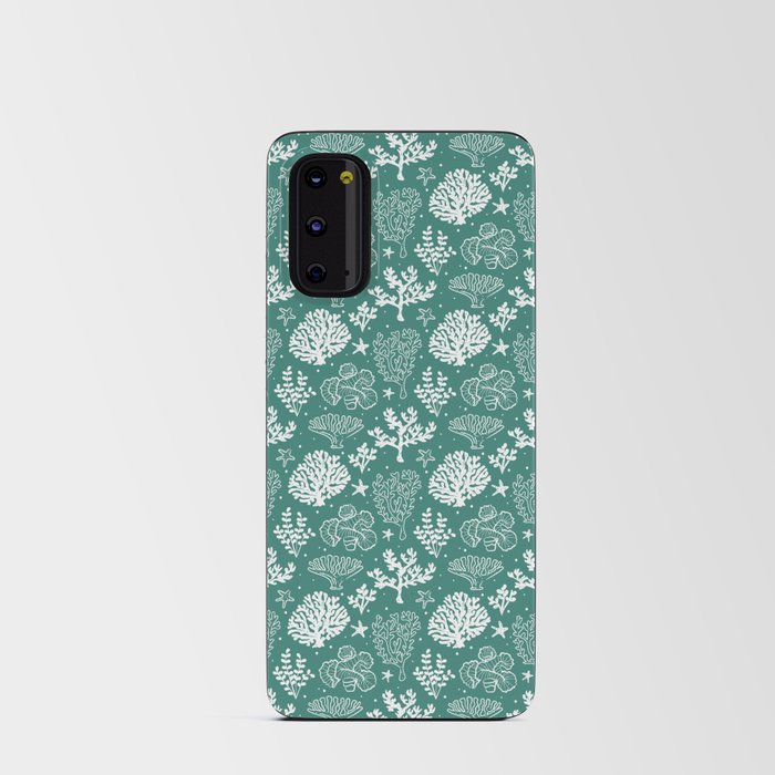 Green Blue And White Coral Silhouette Pattern Android Card Case
