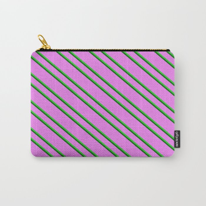 Violet, Lime Green & Dark Green Colored Pattern of Stripes Carry-All Pouch