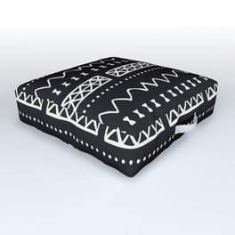 Zesty Zig Zag Bow Black and White Mud Cloth Pattern Outdoor Floor Cushion