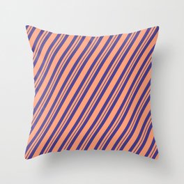 [ Thumbnail: Light Salmon and Dark Slate Blue Colored Lines/Stripes Pattern Throw Pillow ]