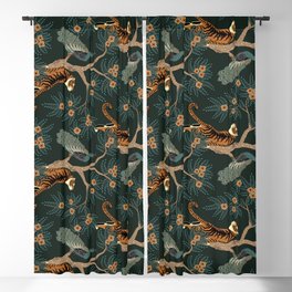 Vintage tiger and peacock Blackout Curtain