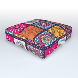 Azulejo mandala floral #5 Outdoor Floor Cushion