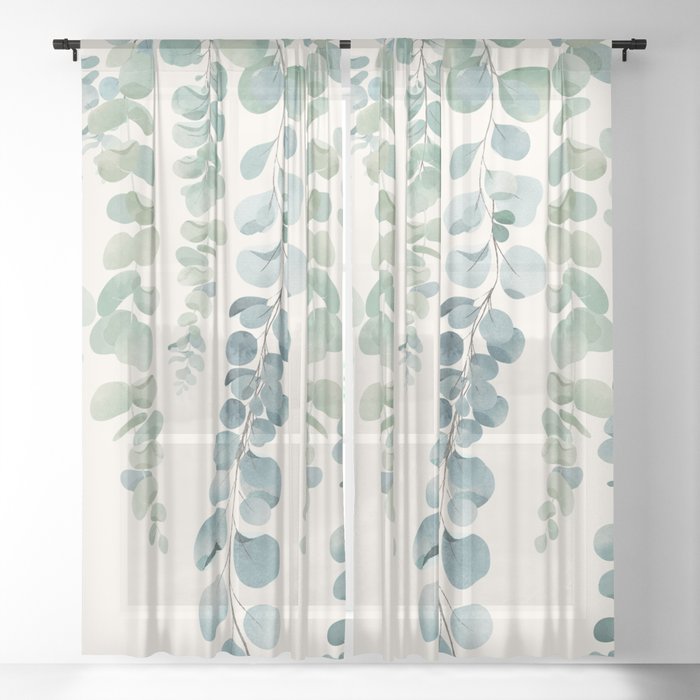 Watercolor Eucalyptus Leaves Sheer Curtain
