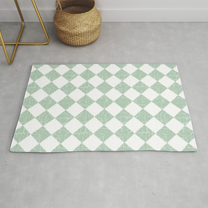 Rustic Farmhouse Checkers In Sage Green, White And Green Rug
