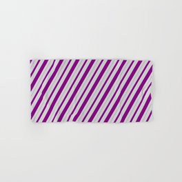 [ Thumbnail: Light Grey & Purple Colored Striped Pattern Hand & Bath Towel ]