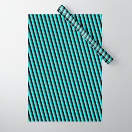 [ Thumbnail: Dim Gray, Aqua & Black Colored Stripes/Lines Pattern Wrapping Paper ]