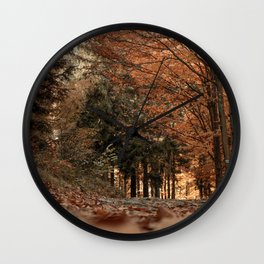 Autumn forest way - retro mood Wall Clock