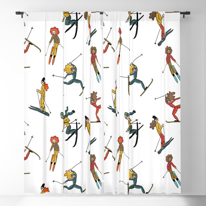 Female freestyle skiers - women winter sports -  red Blackout Curtain