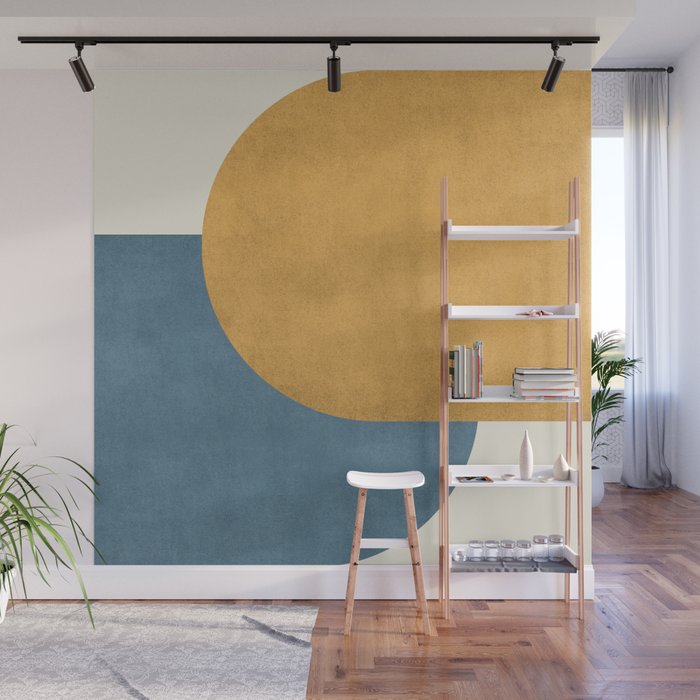 Wall Mural | Halfmoon Colorblock - Gold Blue by Moonlightprint - 8' x 8' - Society6