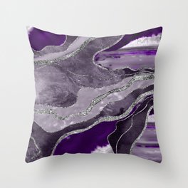 Dark Violet Marble Agate Silver Glitter Glam #1 (Faux Glitter) #decor #art #society6 Throw Pillow