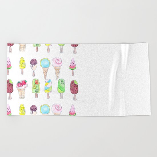 Watercolor. Ice cream . i Beach Towel