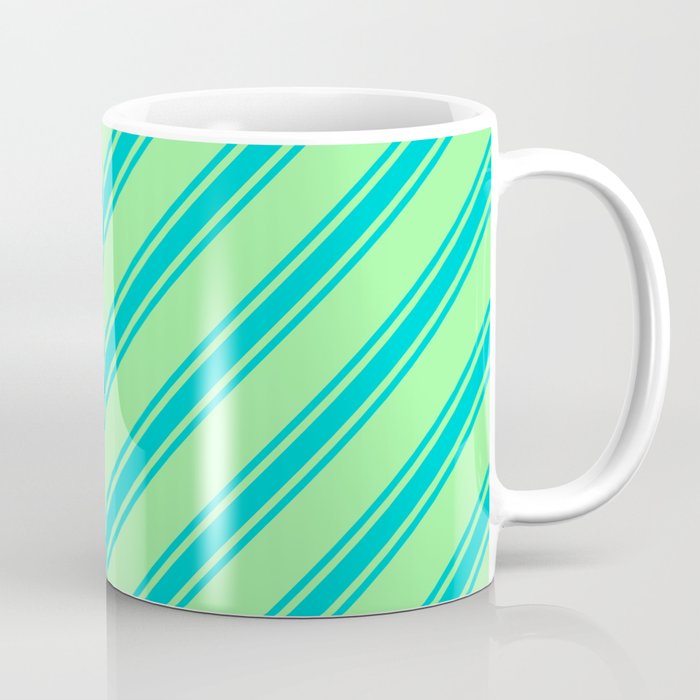 Green & Dark Turquoise Colored Lines/Stripes Pattern Coffee Mug