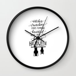 Witches Crunching Leaves Pumpkins Haunted House Apple Cider Happy Halloween Quote Art  Wall Clock