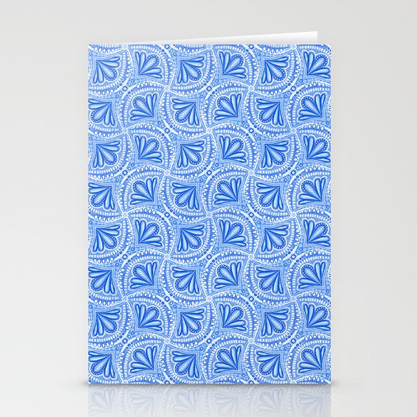 Textured Fan Tessellations in Periwinkle Blue and White Stationery Cards