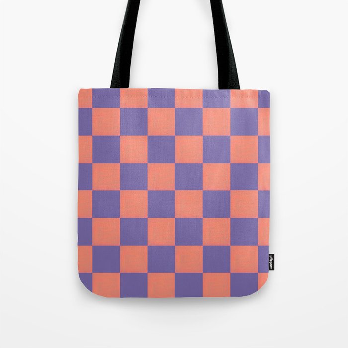 Very Peri Pantone Pairings - Vintage Tangerine Checkered Pattern Tote Bag