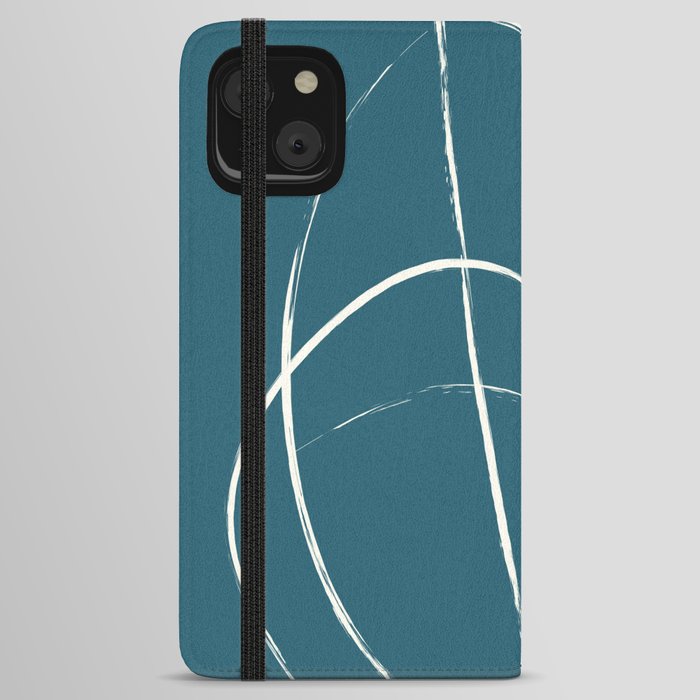 Teal Line Art Minimalist Modern 001 iPhone Wallet Case