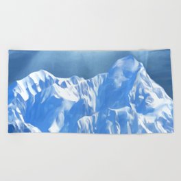 SUNLIGHT ON SNOW COVERED MOUNTAINS. Beach Towel