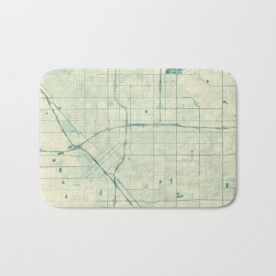 Fresno Map Blue Vintage Bath Mat