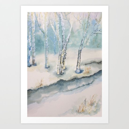Winter Landscape Painting Birches Nature Snow Trees
