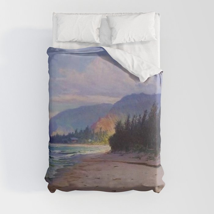 Rays of Sun on the Windward side of Oahu, Hawaiian landscape painting by D. Howard Hitchcock Duvet Cover