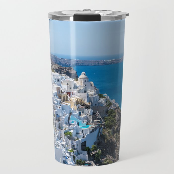 Santorini, Greece, Blue Ocean Views, Beach Town Travel Mug