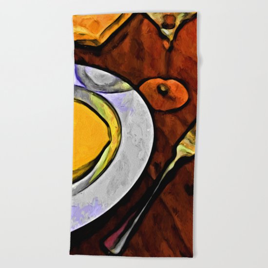 Gold Lemon and Fork Beach Towel