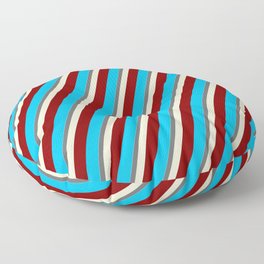 [ Thumbnail: Eyecatching Sky Blue, Dim Grey, Light Yellow, Maroon, and Deep Sky Blue Colored Lined Pattern Floor Pillow ]