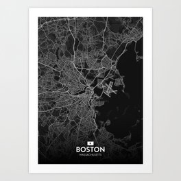 Boston, Massachusetts, United States - Dark City Map Art Print