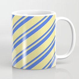 [ Thumbnail: Royal Blue & Tan Colored Stripes Pattern Coffee Mug ]