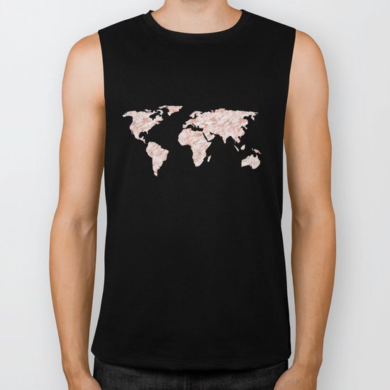 World Map Rose Gold Marble Biker Tank