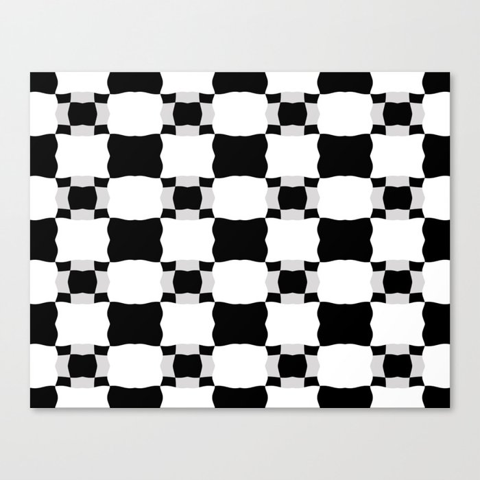 Black white and grey wobbly check Canvas Print