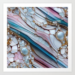 Pastel Marble Layers with Pearls and Rhinestones Art Print