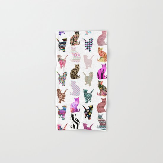 Girly Whimsical Cats aztec floral stripes pattern Hand & Bath Towel